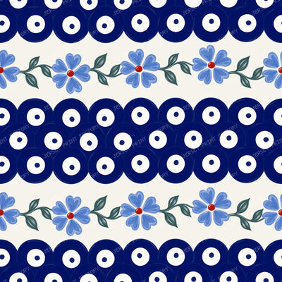 Polish Pottery Forget Me Knot Floral With Mosquito Polkadots On Stoneware Ivory