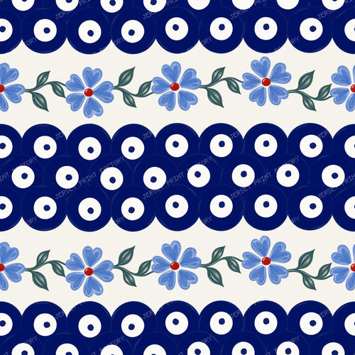 Polish Pottery Forget Me Knot Floral With Mosquito Polkadots On Stoneware Ivory
