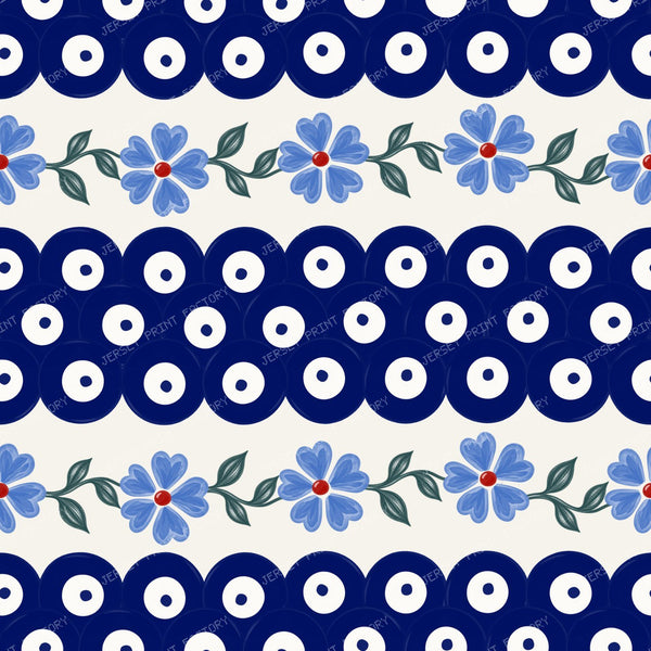 Polish Pottery Forget Me Knot Floral With Mosquito Polkadots On Stoneware Ivory