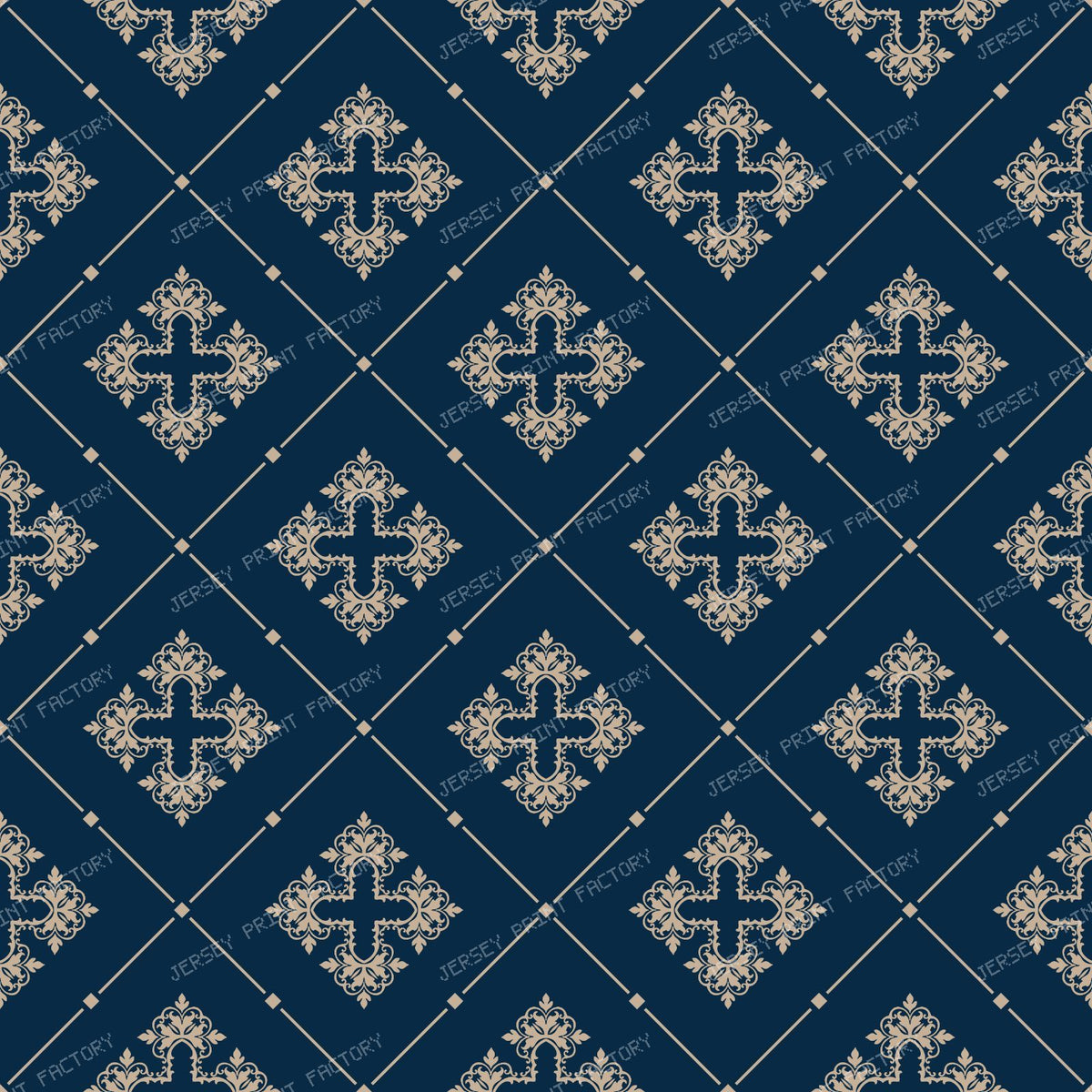 Black And White Damask, French Damask, Baroque Pattern — Navy Blue 4