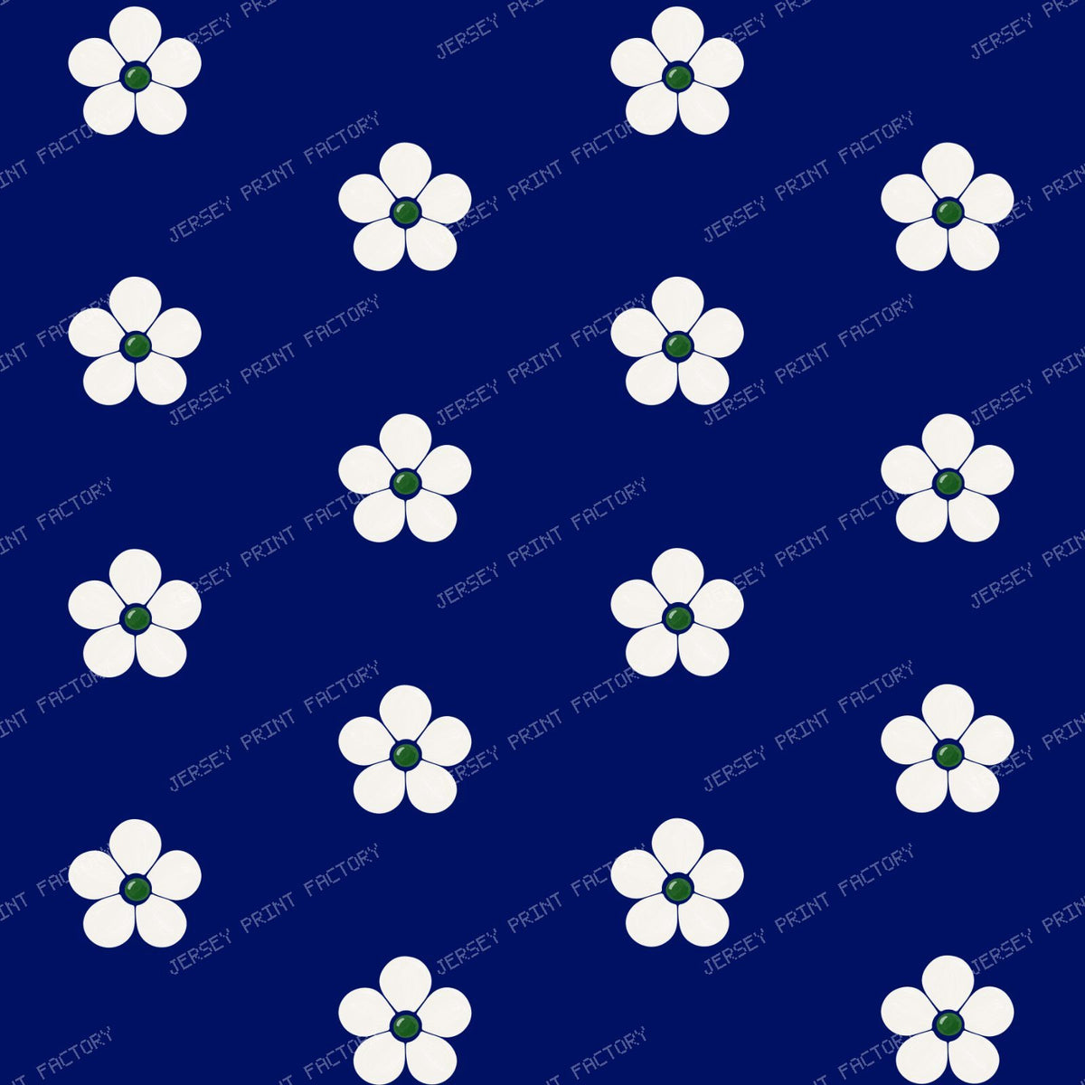 Polish Pottery Simple Ivory Daisy Flowers On Dark Cobalt Blue