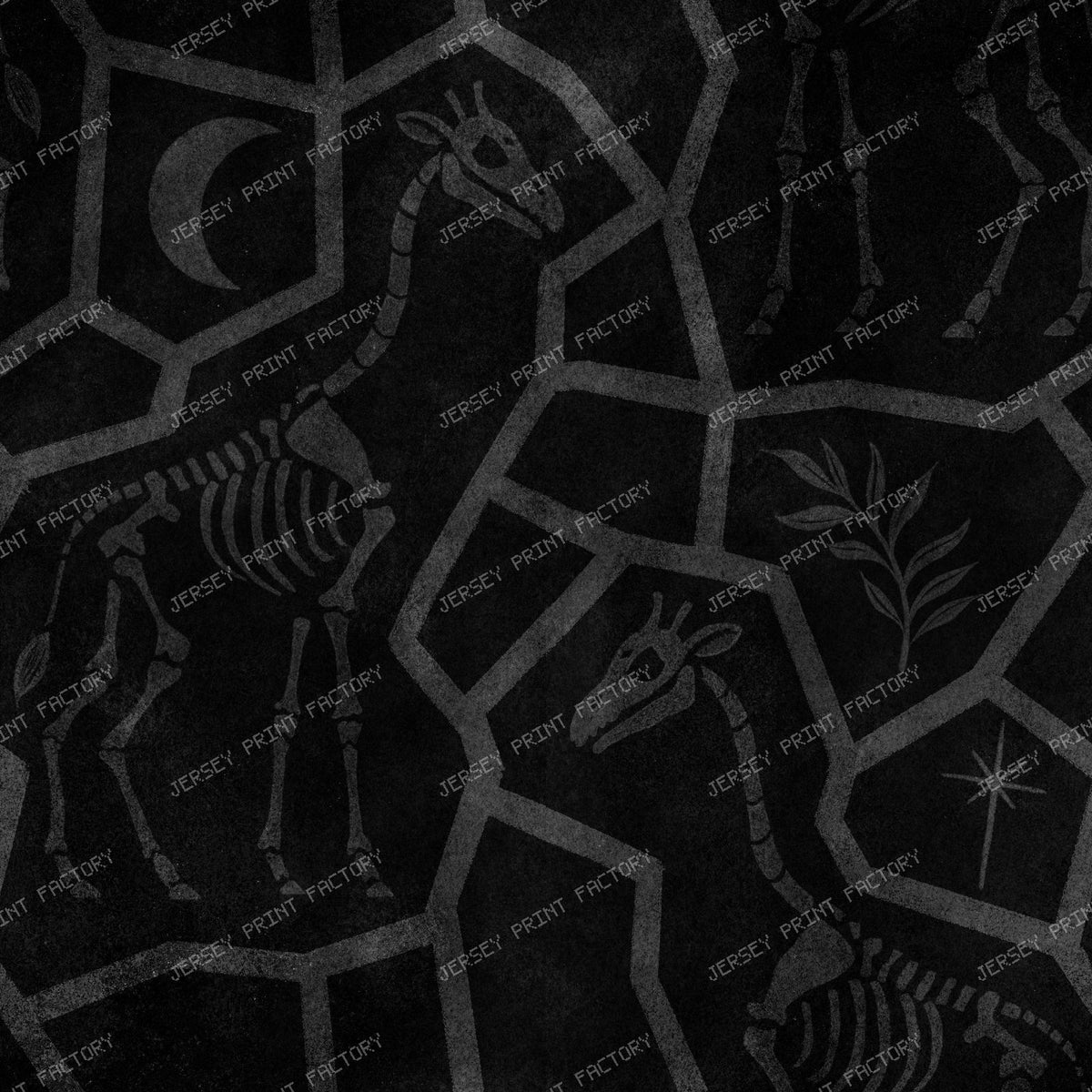 Giraffe Skeleton Animal Print - Dark Fossil Animal Print with Moon and Star monochrome — Dark