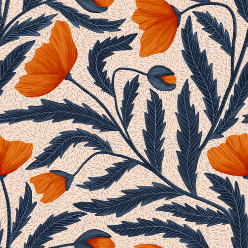 Poppy Flower Orange And Blue