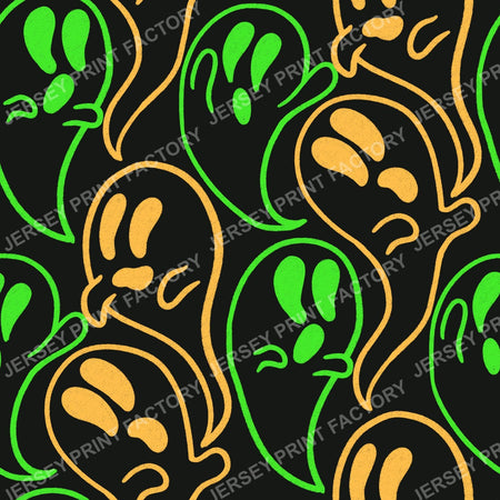 Yellow and Green Sketchy Doodle Ghosts on Black