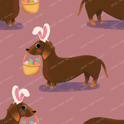 Easter Sausage dog bunny, dachshund with easter basket — Dusty pink