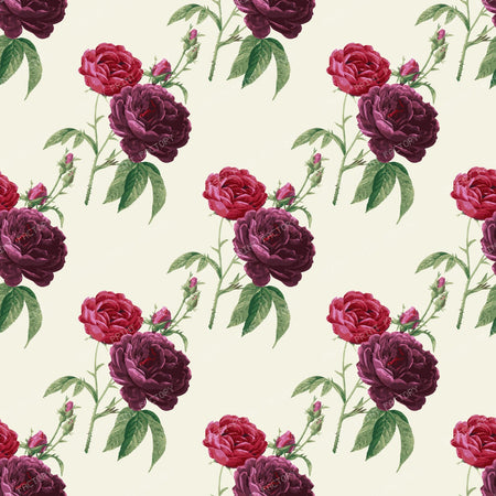 Pink Roses, Purple Roses, Floral Pattern, Rosebud, Leaves — Beige