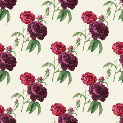 Pink Roses, Purple Roses, Floral Pattern, Rosebud, Leaves — Beige