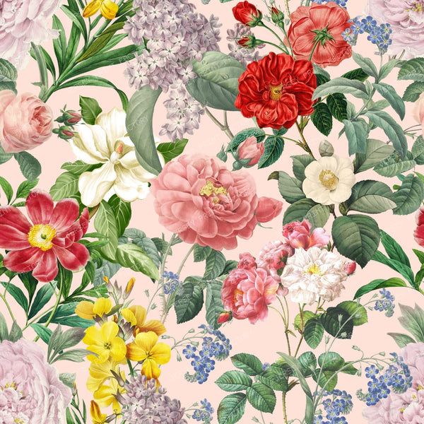 Lush Summer Garden Floral Botanical Pattern on Pink Blush