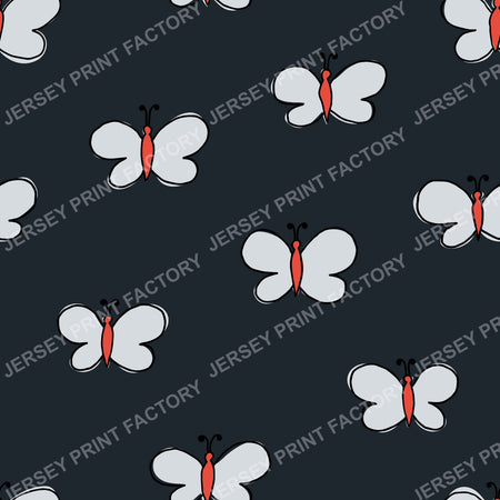 Retro Folk Art Butterflies Charcoal Grey