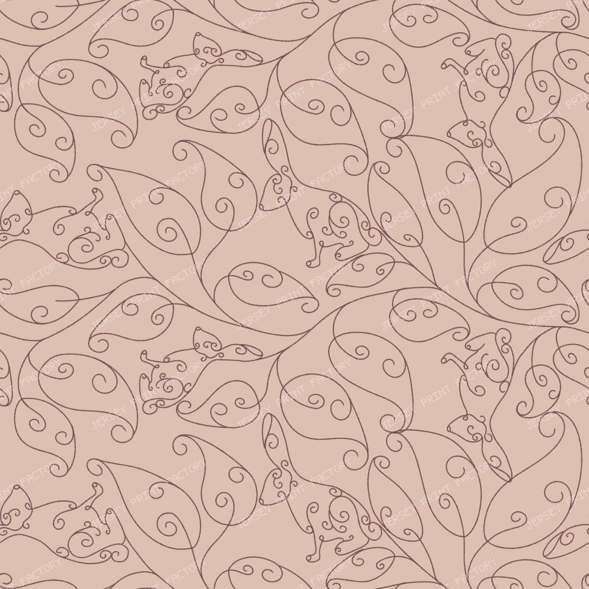 Art Deco Trailing Vine Bunnies in Blush Pink and Burgundy
