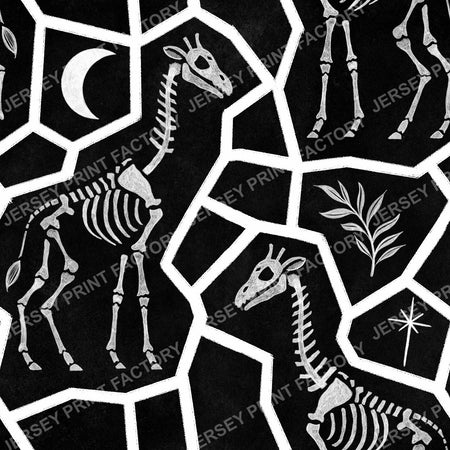Monochrome Halloween Animal Print, Giraffe Skeleton - Gothic Fossils with Moon and Stars