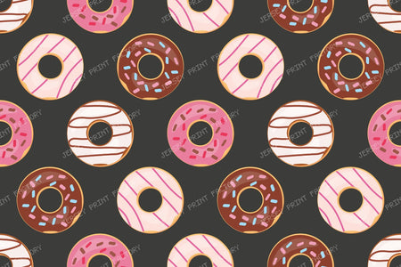 Donut Pattern, Pink Donuts, Brown Donuts, White Donuts, Sprinkles — Black