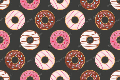 Donut Pattern, Pink Donuts, Brown Donuts, White Donuts, Sprinkles — Black