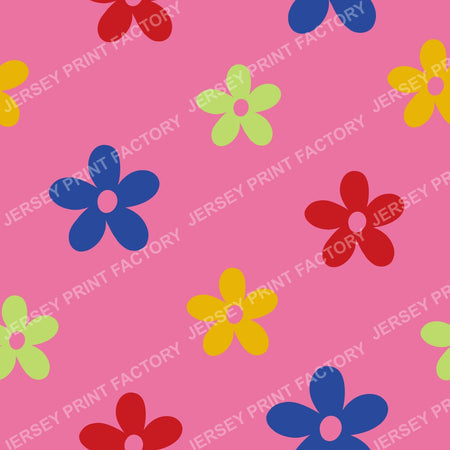 Bright simple flowers on pink