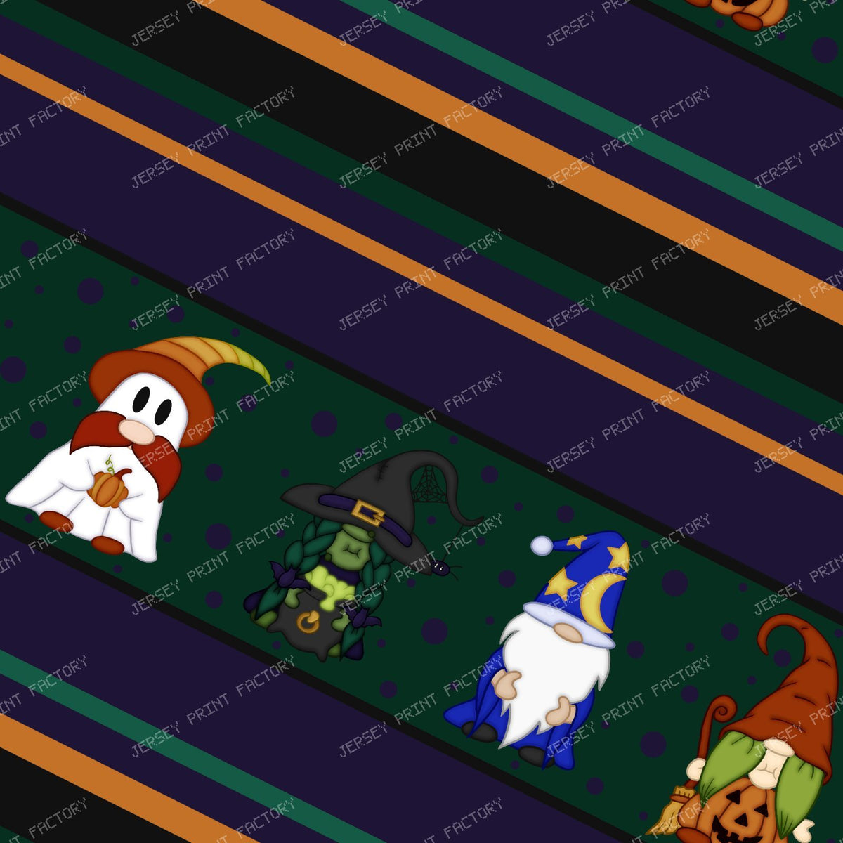 Gnome-o-Ween Stripes (Small) — Purple on Green