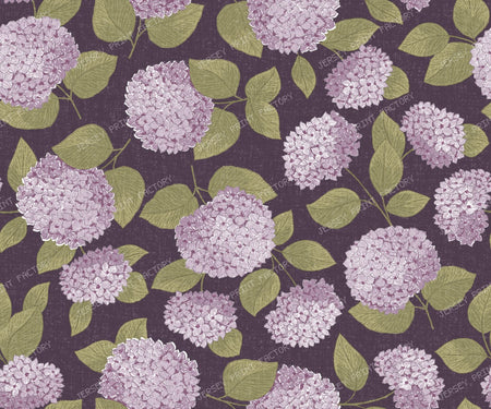 Hydrangea Floral Grandmillennial Cottage - Lilac on Creamy White — Eggplant