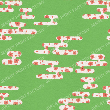 Japanese style clouds with Sakura Cherry Blossom - Spring Green