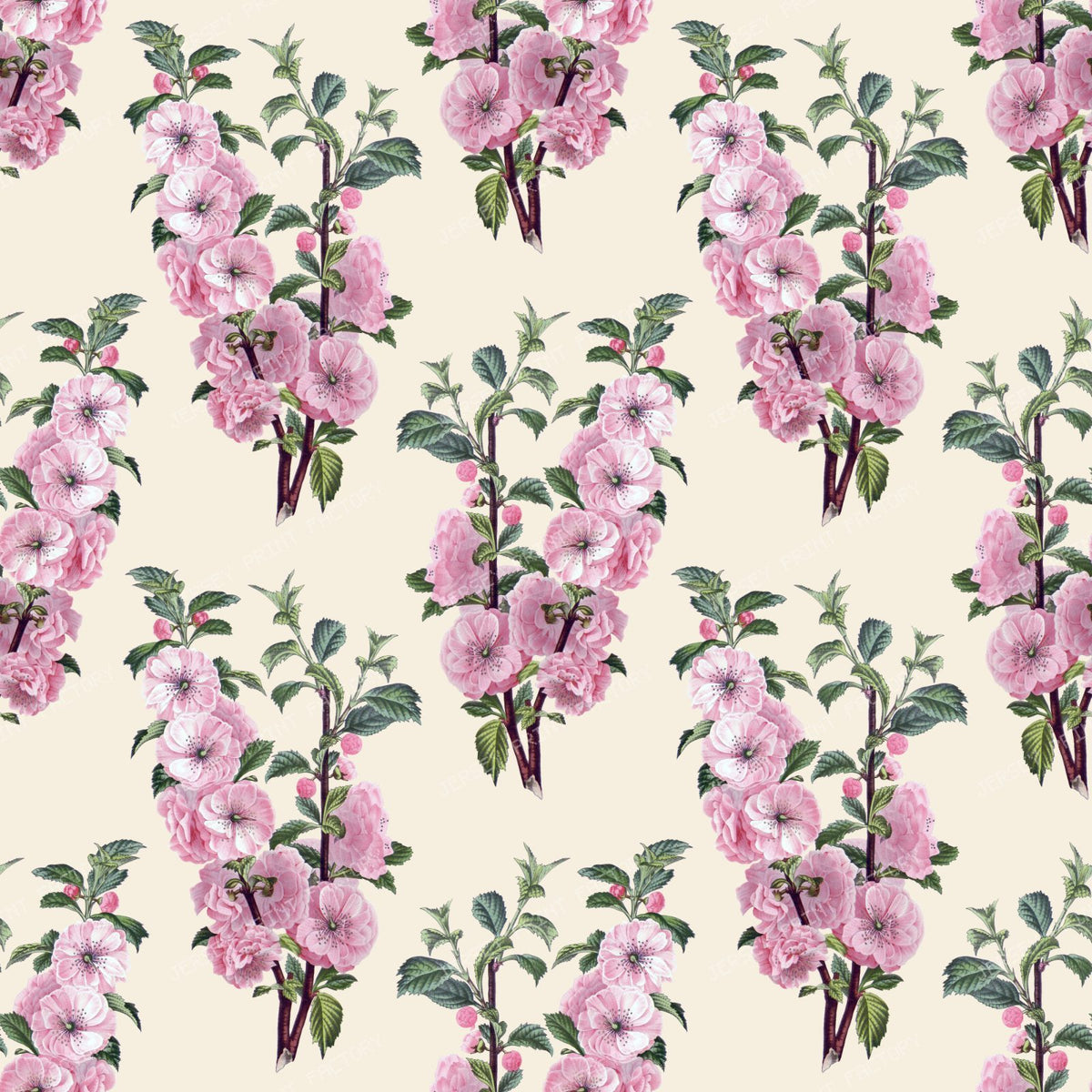 Pink Flowers, Cherry Blossom, Sakura, Floral Pattern — Beige