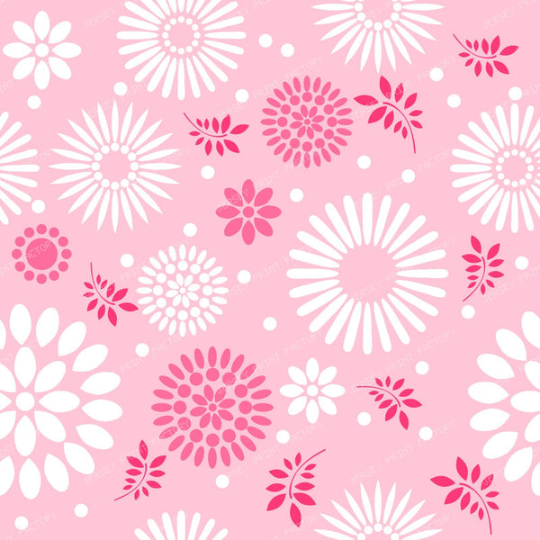 Colorful Flowers, Retro Flowers, Leaves, Dots, Floral Pattern — Pink