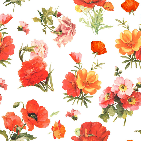 Small Red Poppy Flowers: The Cottagecore Floral Pattern on White Background