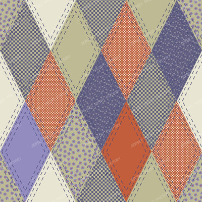 Folk Art Patchwork Floral Applique Pattern multi orange