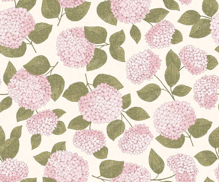Hydrangea Floral Grandmillennial Cottage - Lilac on Creamy White — Pink and Green