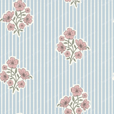 Block Print Florals & Preppy Stripes. Grandmillennial Farmhouse in blue and pink