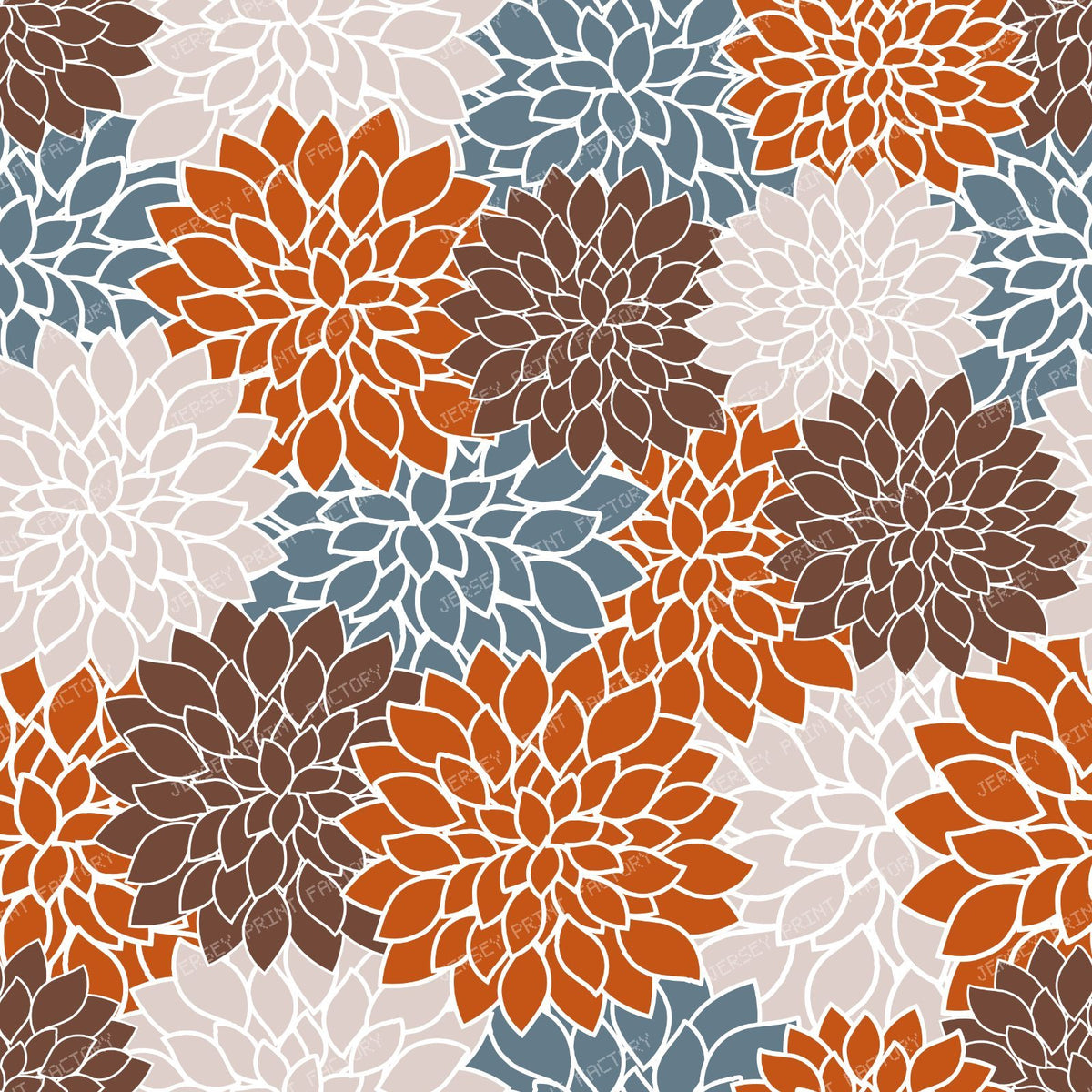 Blue Dahlia, Brown Dahlia, Orange Dahlia, Floral Pattern