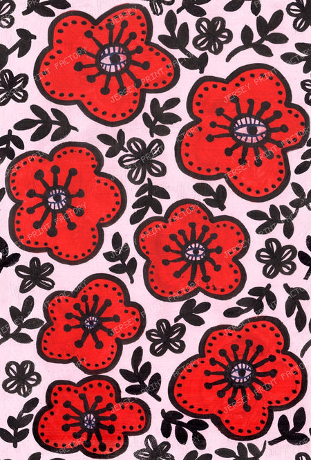 Flower Eye — Red Poppies & Eyes on Black