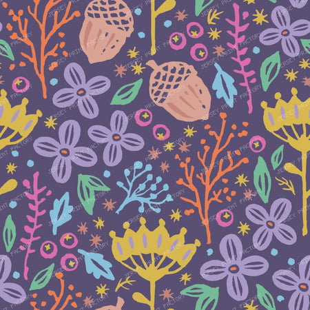 Forest Biome fabric. Nature-Inspired pattern in vintage style. Dark blue