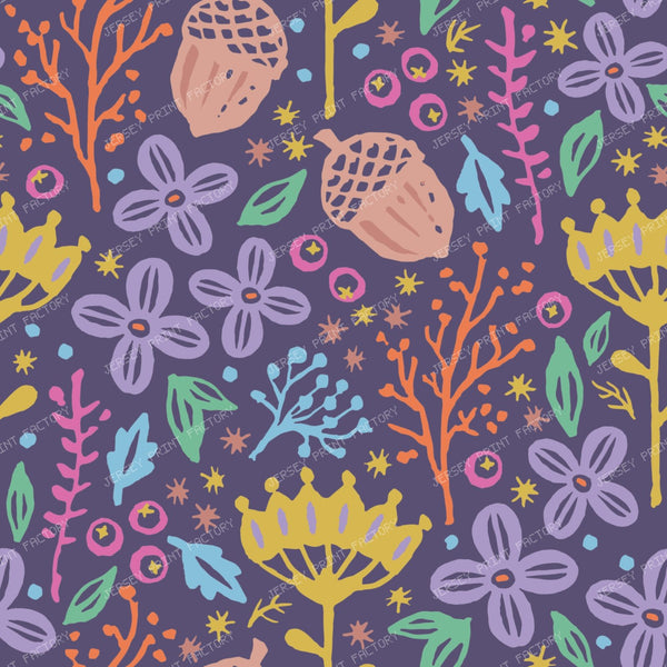 Forest Biome fabric. Nature-Inspired pattern in vintage style. Dark blue