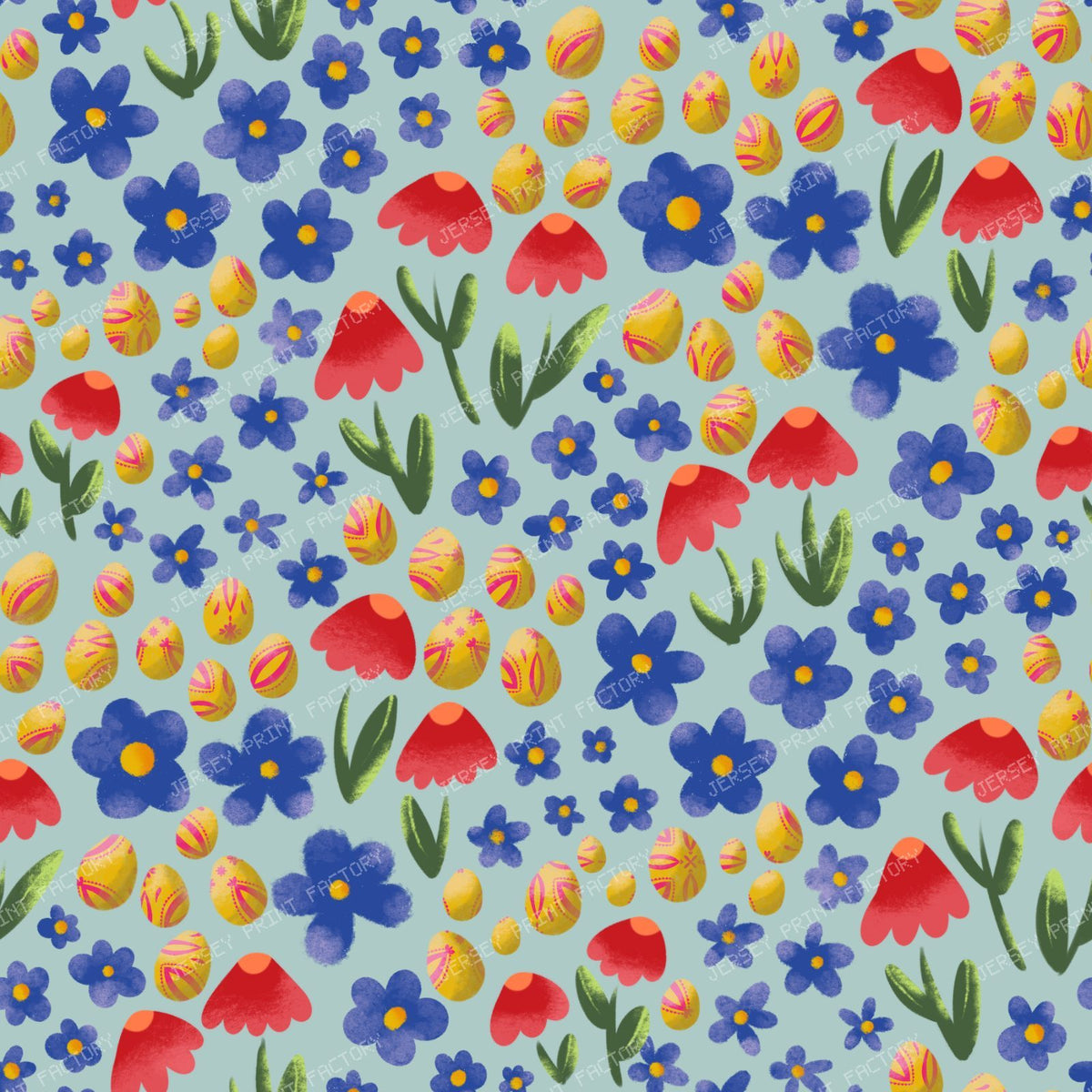 Ditsy Floral and Easter Eggs - Bright on Turquoise — Bright on Sage Green