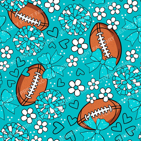 Football Cheerleader Cheer Bows Pom Poms In Turquoise