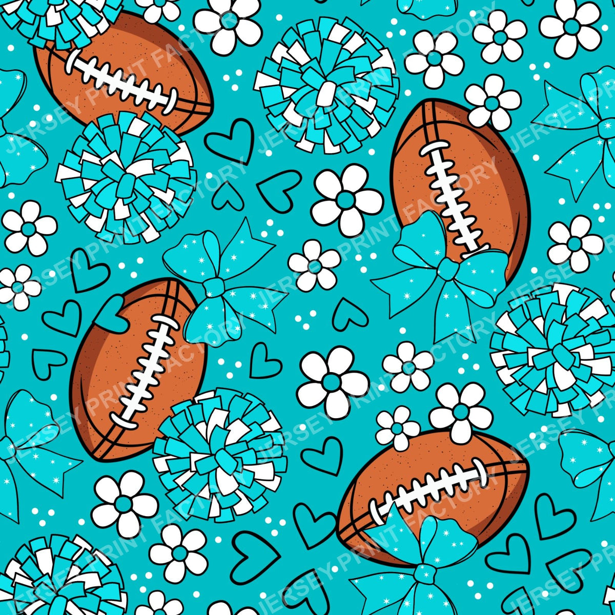 Football Cheerleader Cheer Bows Pom Poms In Turquoise
