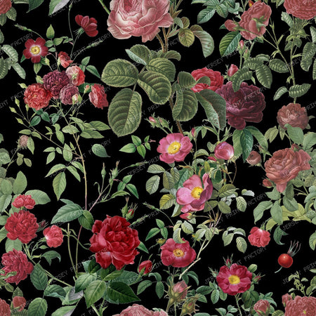 Red Roses Grandmillennial Floral Botanical Pattern on Black