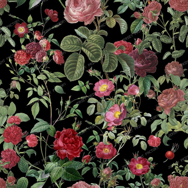 Red Roses Grandmillennial Floral Botanical Pattern on Black