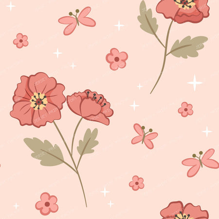 Cute Ducks | Minimal Flowers with Butterflies Pink