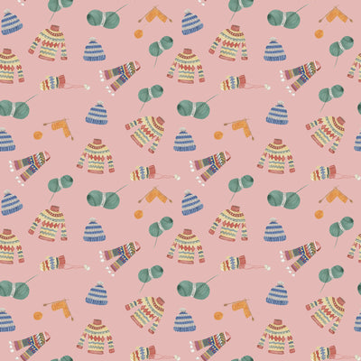 Cozy Pink Pattern and Pastel Winter Elements