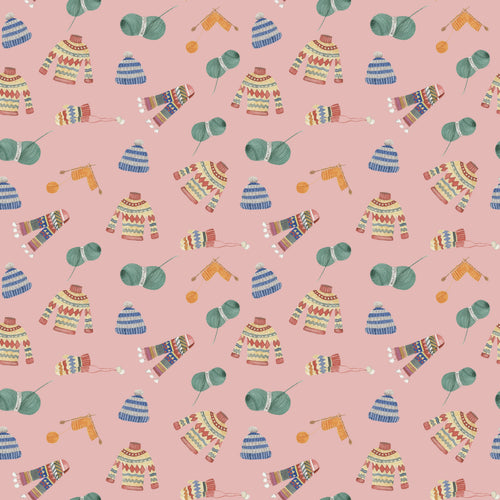 Cozy Pink Pattern and Pastel Winter Elements