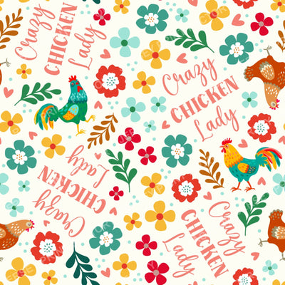 Crazy Chicken Lady Floral On Ivory