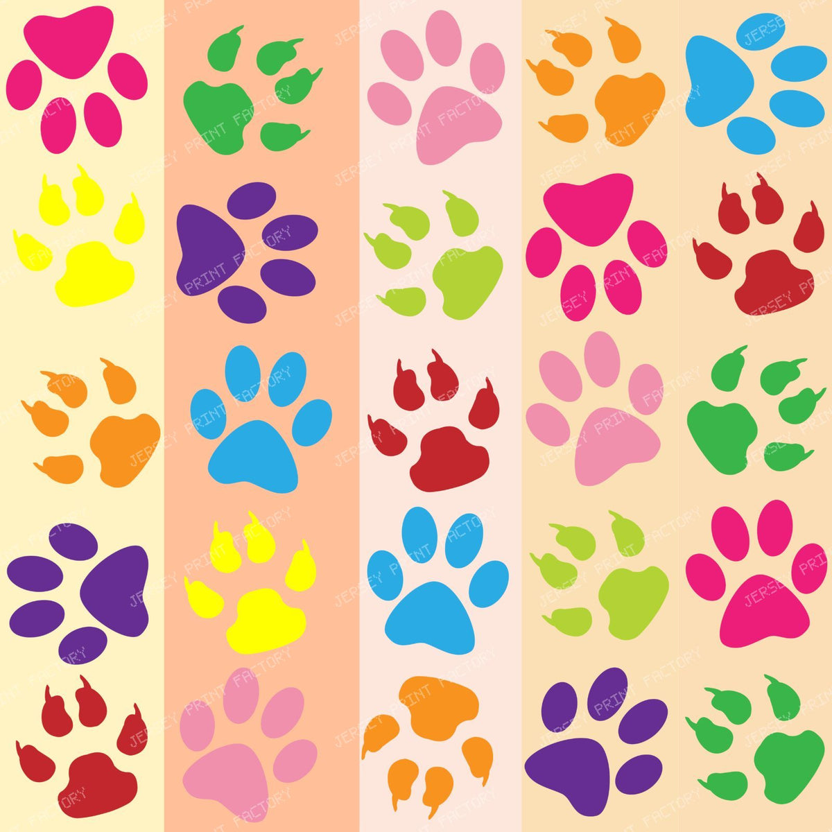 Colorful Paws, Paw Pattern, Dog Paws, Stripes (Tileable)