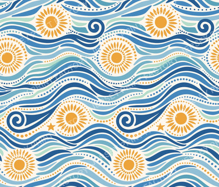 Starry Day waves and suns Fabric