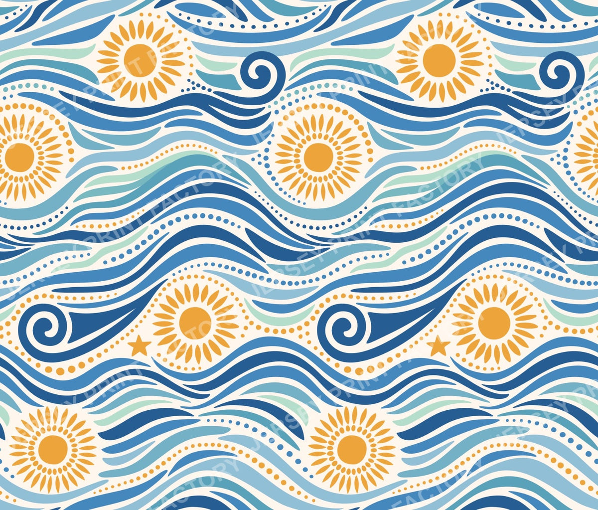 Starry Day waves and suns Fabric