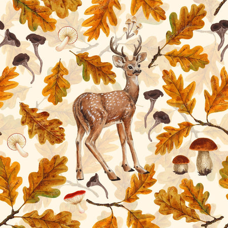 Deer in the autumnal forest on off white
