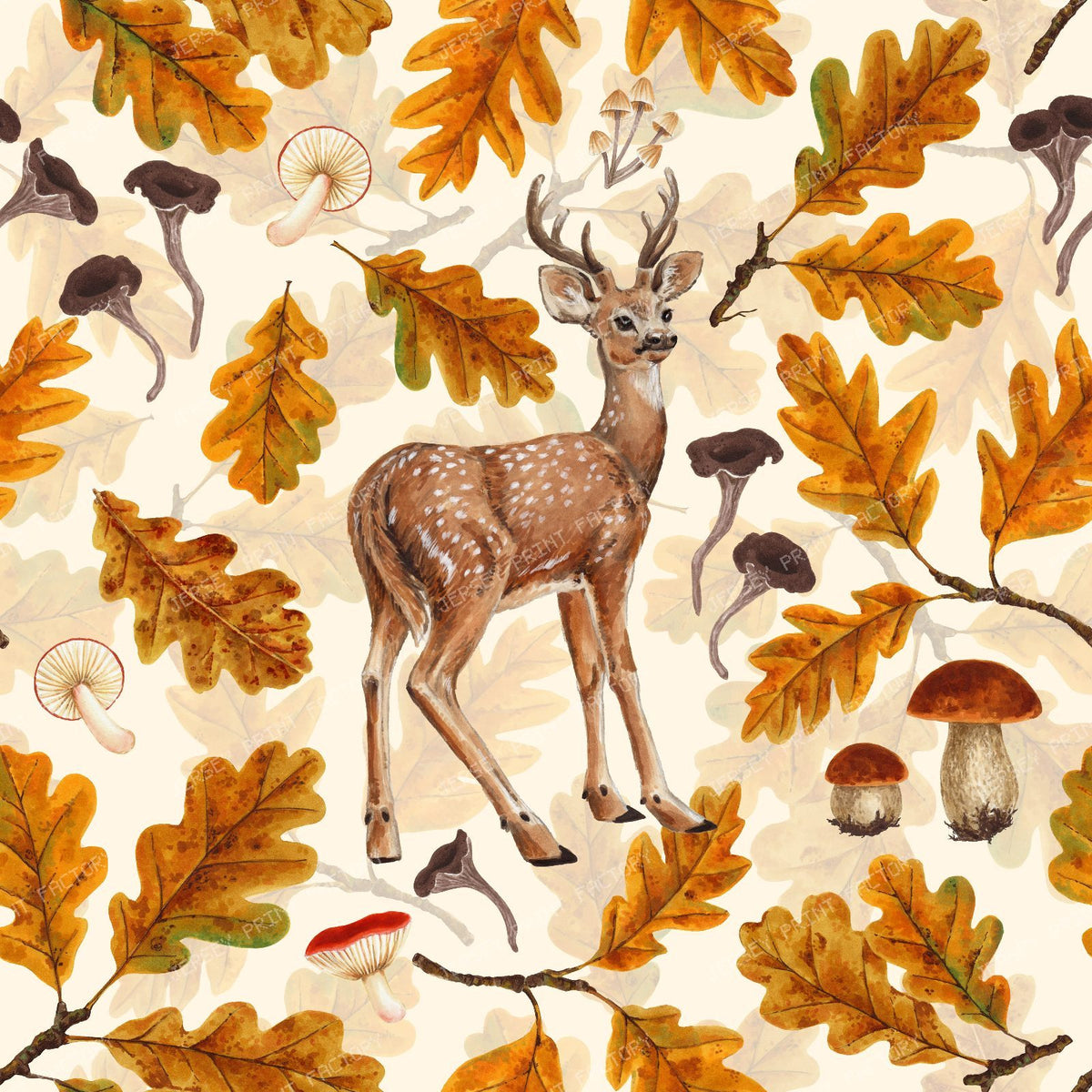 Deer in the autumnal forest on off white