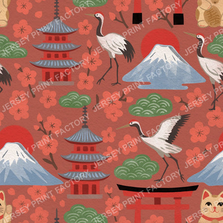 Springtime Japan in Traditional Colours on Red