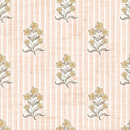 Agatha   Vintage Striped Block Print Floral   Pale Peach