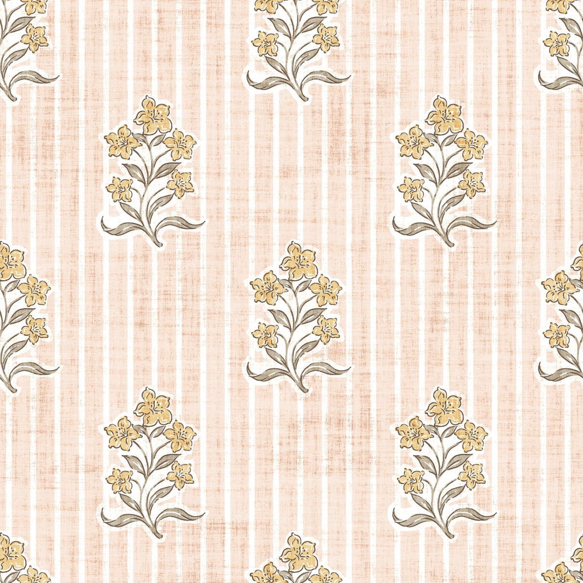 Agatha   Vintage Striped Block Print Floral   Pale Peach