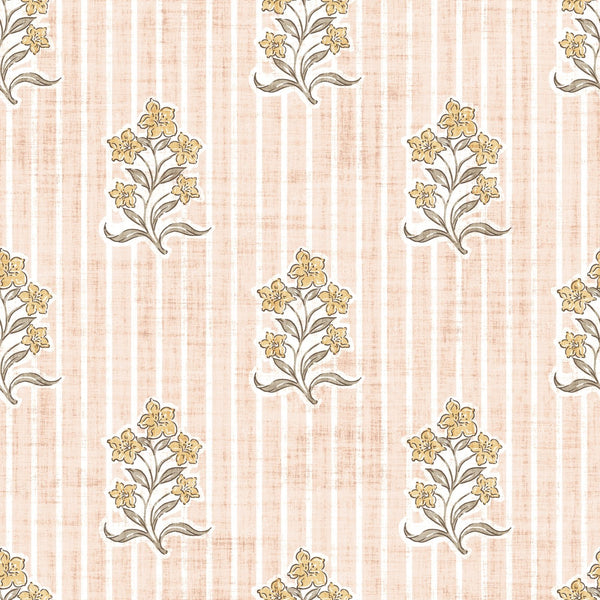 Agatha   Vintage Striped Block Print Floral   Pale Peach