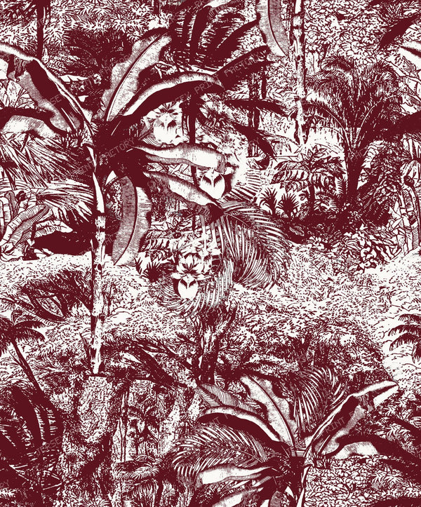 Luxury Burgundy Red and Cream Vintage Damask Forest Pattern